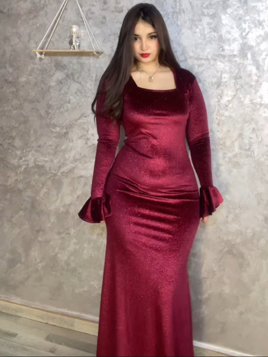 Sparkly velour mermaid red dress